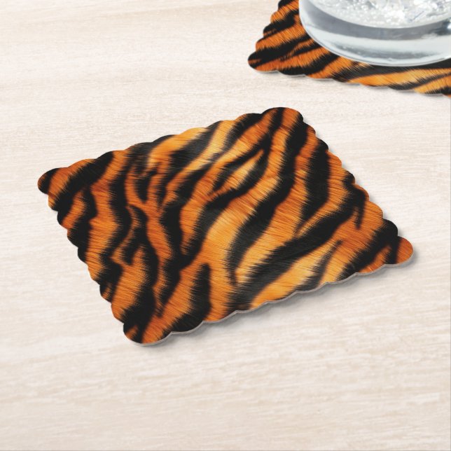 Orange Black Tiger Stripes Paper Coaster (Angled)