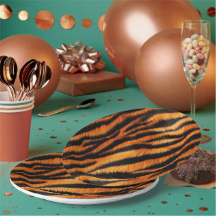 Orange Black Tiger Stripes Paper Plates