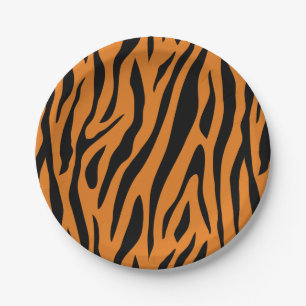 Orange& Black Tiger Stripes Pattern Animal Print Paper Plates