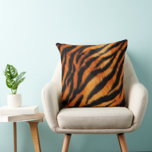 Orange Black Tiger Stripes Throw Pillow