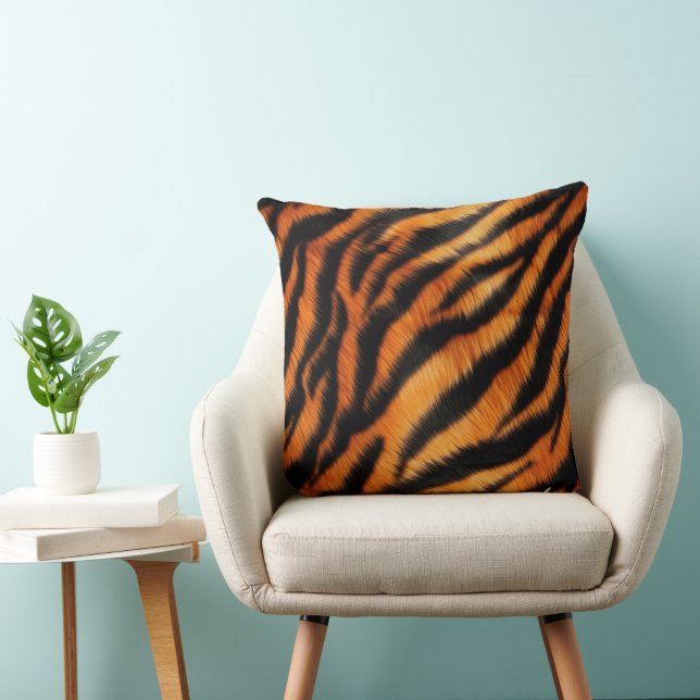 Orange Black Tiger Stripes Throw Pillow (Chair)