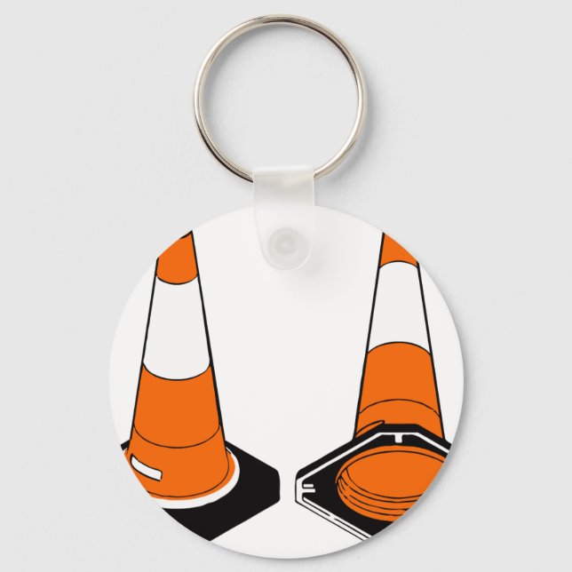 orange black  Traffic cones safety pylons Keychain (Front)