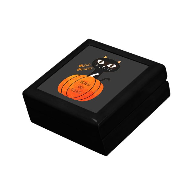Orange Black Trick or Treat Cat Pumpkin Halloween Gift Box (Side)