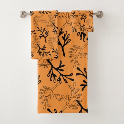 Orange & Black Twigs Bath Towel Set