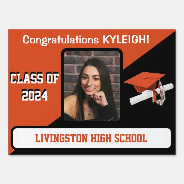 Orange & Black Two-Sided Graduation Lawn Sign (Front)