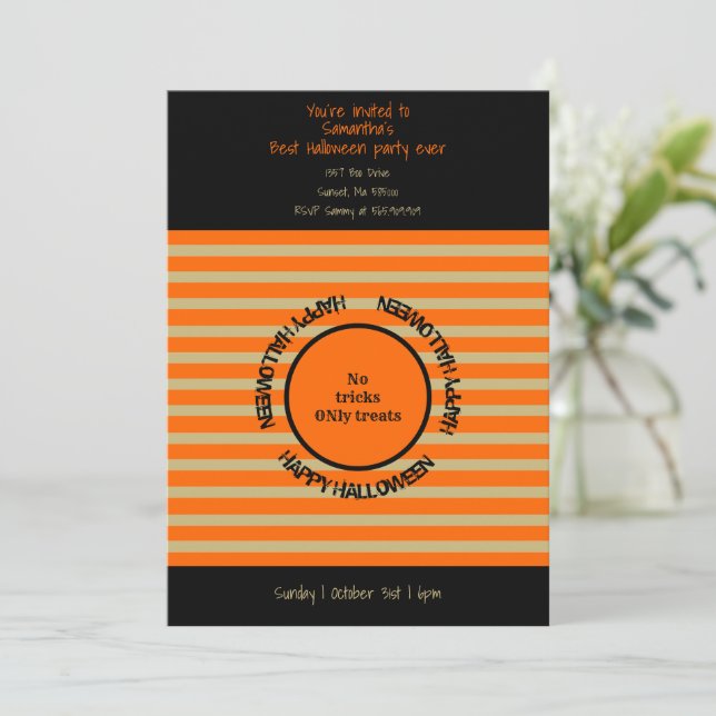 Orange Black Typography Happy Halloween Party     Invitation (Standing Front)