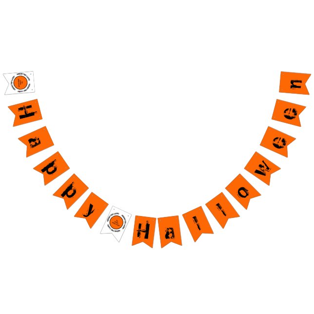 Orange Black Typography Scary Happy Halloween Bunting Flags (All)