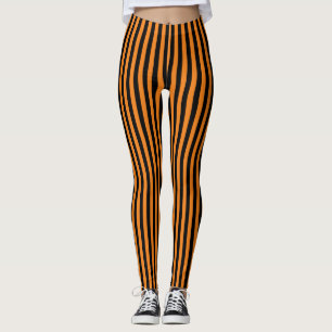 Orange Black Vertical Stripe Halloween Leggings
