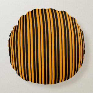 Orange Black Vertical Stripes Pattern Design Round Pillow
