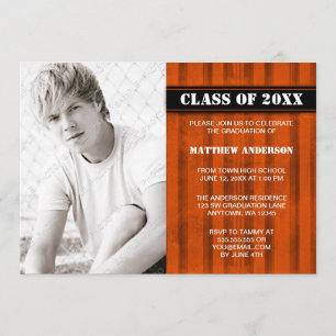 Orange Black Vintage Photo Graduation Announcement