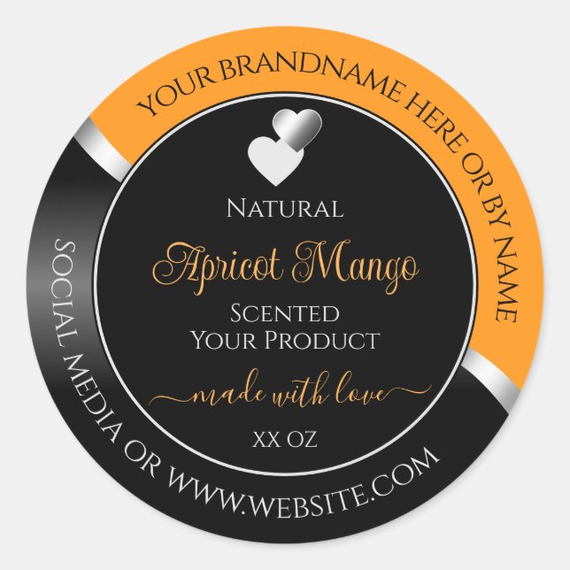 Orange Black Wavy Silver Cute Hearts Product Label (Front)
