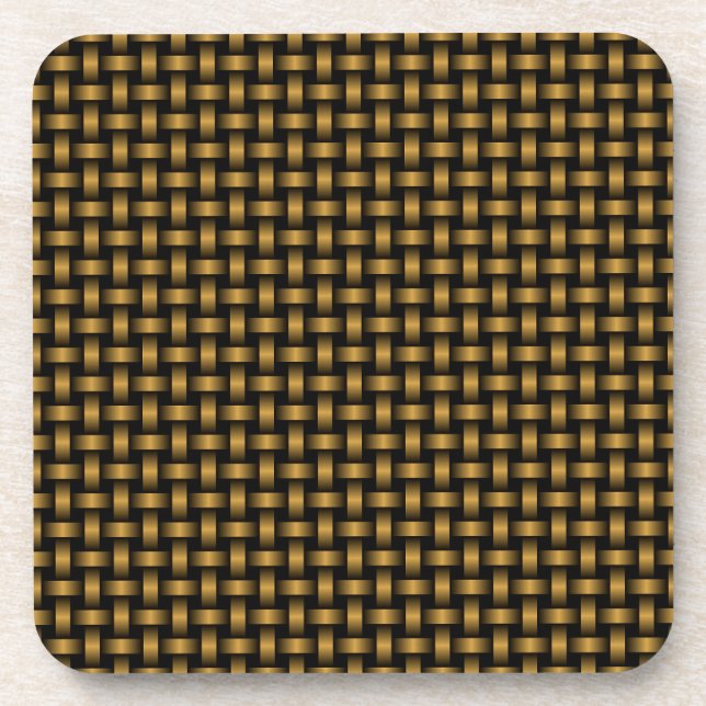 Orange Black Weave Pattern Beverage Coaster (Front)