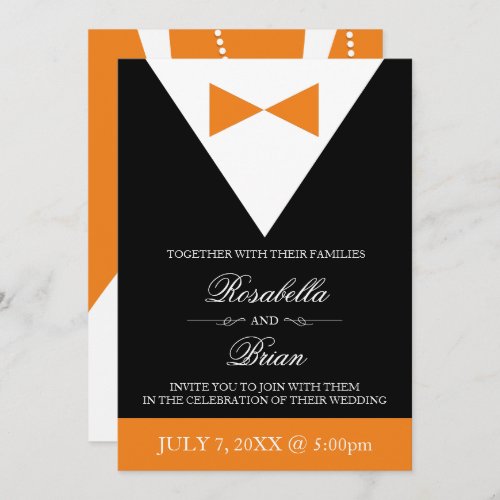 Orange  Black Wedding Invitations  Fall Tuxedo