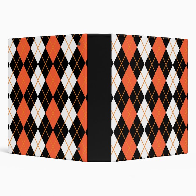 Orange Black White Argyle Diamond Design  3 Ring Binder (Background)