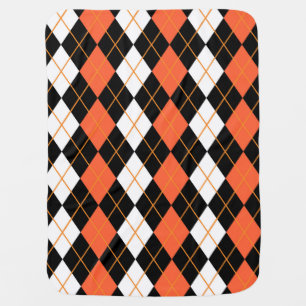 Orange Black White Argyle Diamond Design Baby Blanket