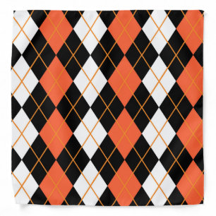 Orange Black White Argyle Diamond Design Bandana