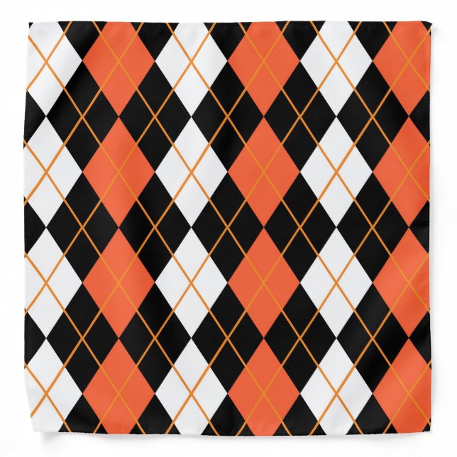 Orange Black White Argyle Diamond Design  Bandana (Front)