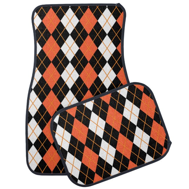 Orange Black White Argyle Diamond Design  Car Floor Mat (Set)