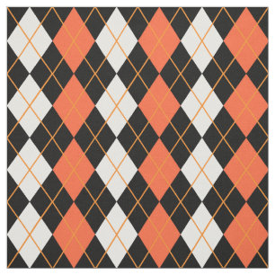 Orange Black White Argyle Diamond Design  Fabric