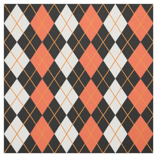 Orange Black White Argyle Diamond Design  Fabric