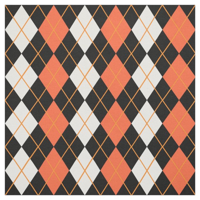 Orange Black White Argyle Diamond Design  Fabric (Swatch)
