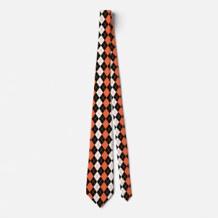 Orange Black White Argyle Diamond Design  Neck Tie