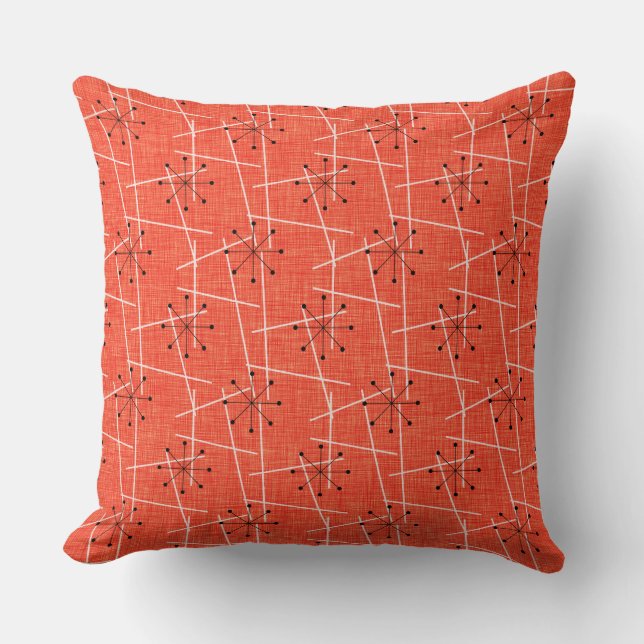 Orange, Black, White | Atomic | Mid-Century Throw Pillow (Front)