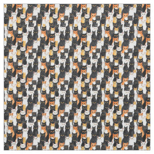 Orange Black White Cats Fabric