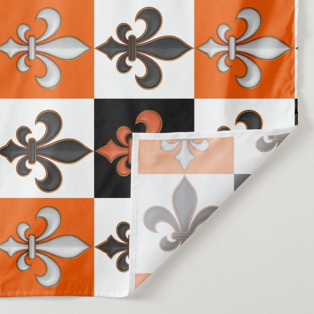 Orange Black White Checkered Fleur-de-lis Design  Fabric (Creator Uploaded)