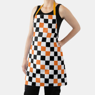 Orange Black White Checkered Pattern Design Apron