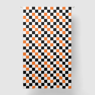Orange Black White Checkered Pattern Design Blackout Curtains