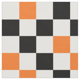 Orange Black White Checkered Pattern Design  Fabric