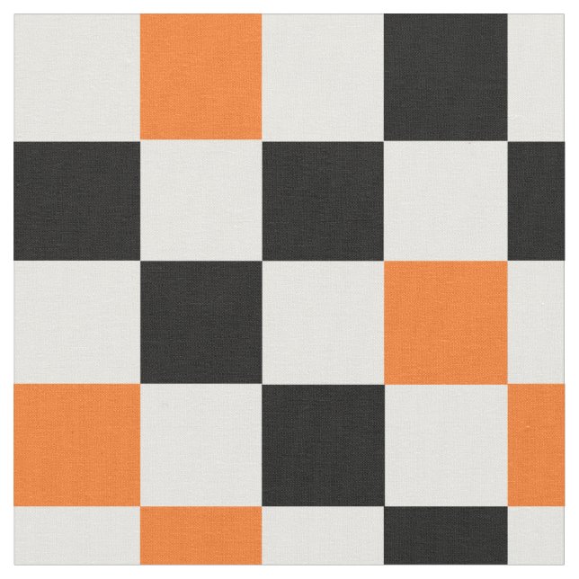 Orange Black White Checkered Pattern Design  Fabric (Close Up)