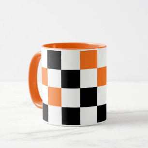 Orange Black White Checkered Pattern Design Mug