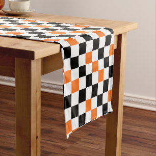 Orange Black White Checkered Pattern Design Short Table Runner