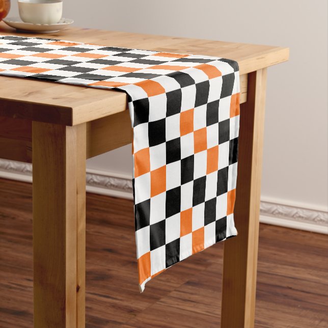 Orange Black White Checkered Pattern Design  Short Table Runner (In Situ)