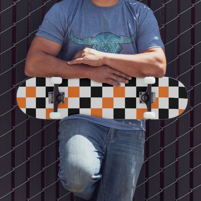 Orange Black White Checkered Pattern Design  Skateboard (Outdoor 3)