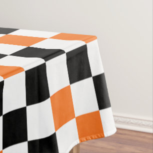 Orange Black White Checkered Pattern Design  Tablecloth
