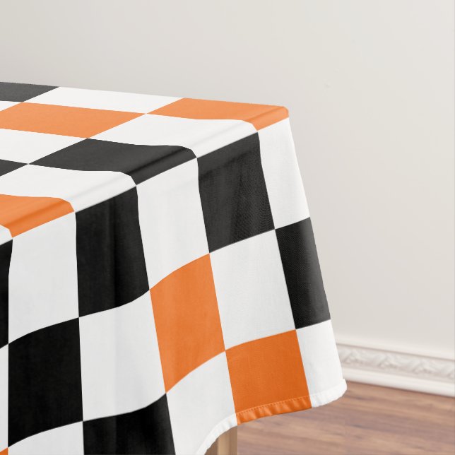 Orange Black White Checkered Pattern Design  Tablecloth (In Situ)