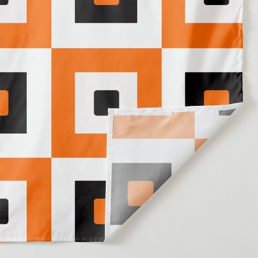 Orange Black White Checkered Squares Pattern Fabric