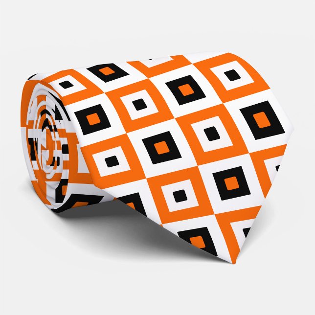 Orange Black White Checkered Squares Pattern Neck Tie (Creator Uploaded)