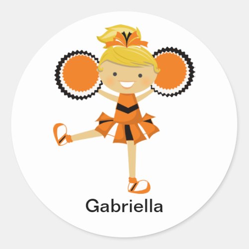 Orange Black  White Cheerleader Classic Round Sticker