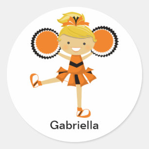 Orange, Black & White Cheerleader Classic Round Sticker