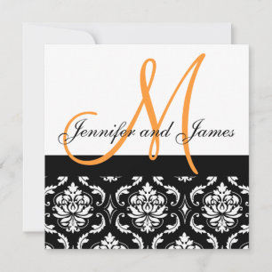 Orange Black White Damask Wedding Invitation