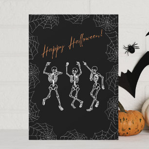 Orange Black White Dancing Skeletons Halloween Holiday Card