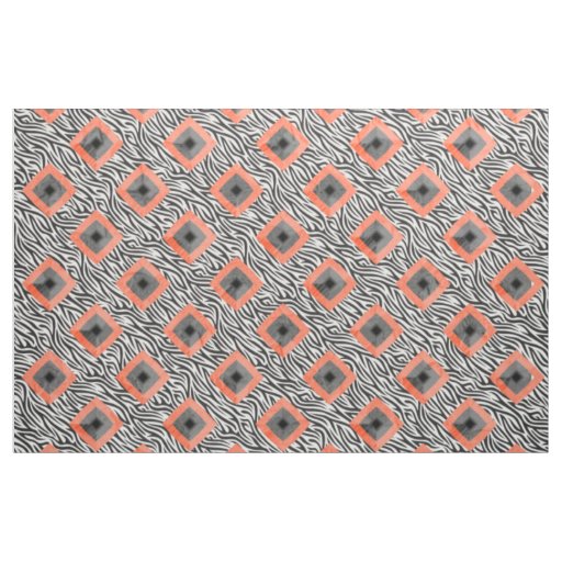 Orange Black White Diamond Pattern Fabric