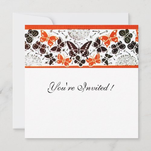 ORANGE BLACK WHITE  FANCY BUTTERFLIES INVITATION