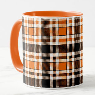 Orange Black White Flannel Tartan Pattern Design Mug