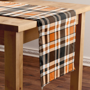 Orange Black White Flannel Tartan Pattern Design Short Table Runner