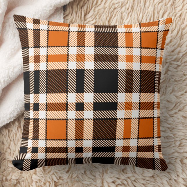 Orange Black White Flannel Tartan Pattern Design  Throw Pillow (Creator Uploaded)